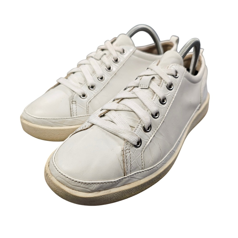 Vionic Winny White Leather Sneakers Women 9 Croc Embossed Orthotic Walking Shoes